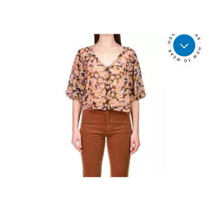 Sanctuary Women's Harvest Puff Sleeve V-Neck Button Front Blouse Top Size XS